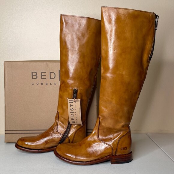 BED STU Tess Distressed Tan Leather Tall Riding Boots BedStu Size 7.5 - Picture 16 of 16